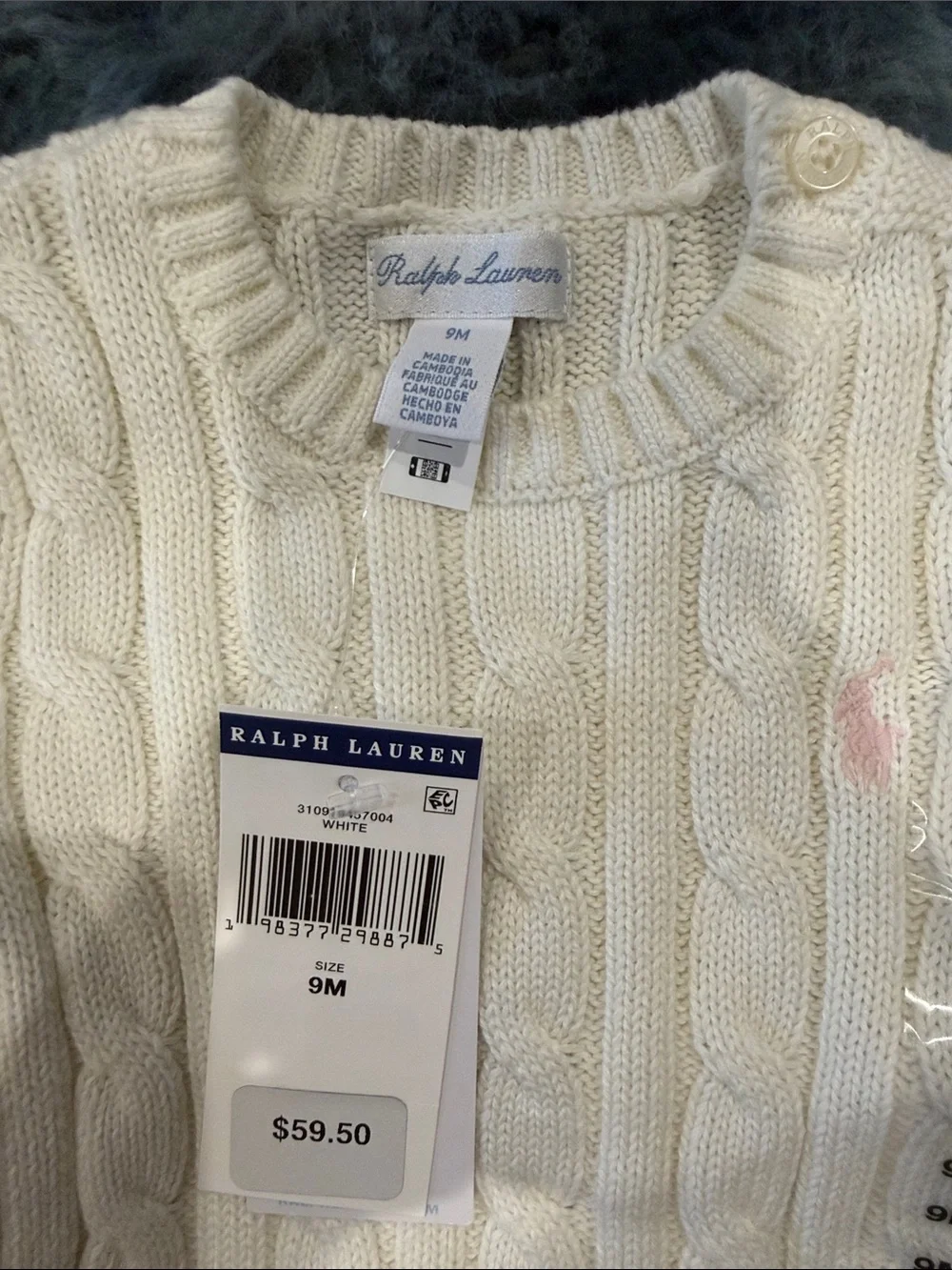 Ralph Lauren Cream Cable-Knit Baby Peplum Sweater